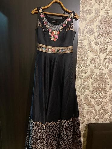 son zeng ucun donlar: Qadın üçün uzun ziyafət/etnik tərzli don - Rəng: qara, qızılı — 2