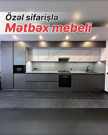 Özəl sifarişlə mətbəx mebeli - Müasir, minimalist dizayn: düz xəttli
