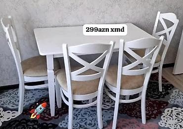 Mətbəx üçün, Yeni, Açılmayan, Dördbucaq masa, 4 stul