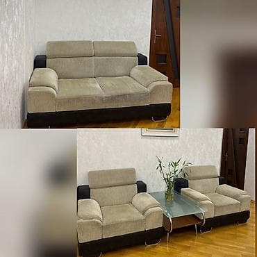 Б/у, Диван, Журнальный стол, 2 кресла