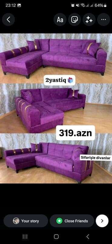 Künc divan, Yeni, Açılan, Bazalı, Parça, Ödənişli çatdırılma