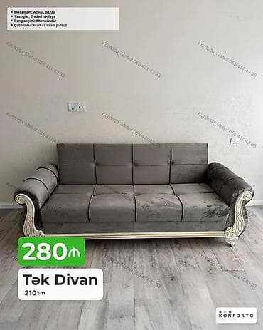 Tək divan – 210 sm - Mexanizm: açılan, bazalı (yataq funksiyası və