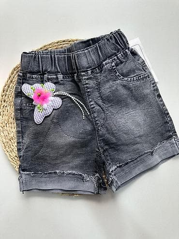 Şortlar: Qız uşaqları üçün denim şort - Rəng: tünd boz/qaraltdılmış denim - — 2