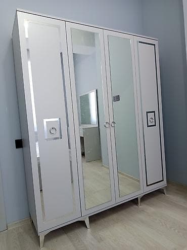 Yeni, 4 qapılı, Güzgülü, Boz, Digər material, Açılan, Düz dolab