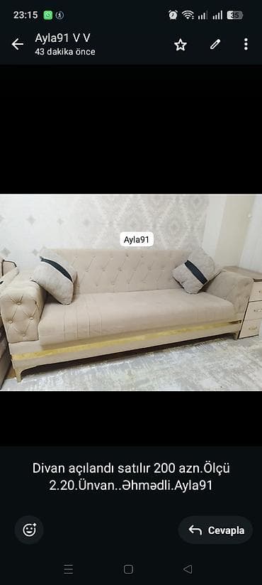 Divan açılandı satılır 200 azn.Ölçü 2.20.Ünvan. Əhmədli.Ayla91