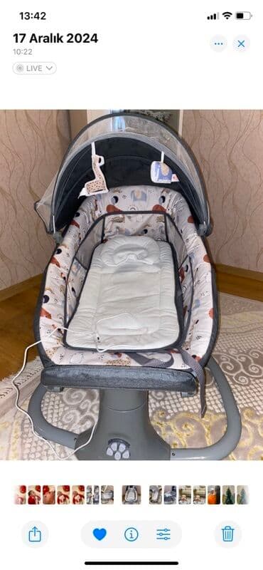 i̇lan yumşaq oyuncaqlar: Uşaq üçün elektrikli beşik/riyker - Rəng: boz tonlarda, heyvan — 3