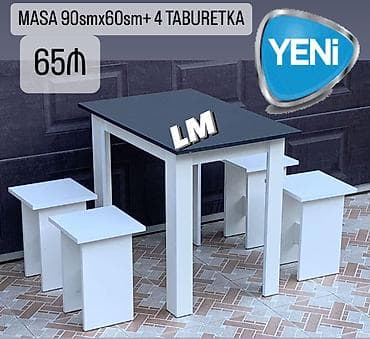 Masalar və oturacaqlar: MASA + 4 TABURETKA Yeni və sifarişlə. Qiymət: 65₼ Döşəkçəli: 70₼ — 1
