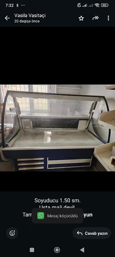 Moyka avadanlığı: Soyuducu 1.50 sm. Usta mali deyil. Tam işləkdir. Qiymet 230 azn. Unvan — 1