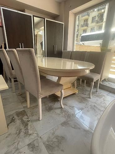Qonaq otağı üçün, İşlənmiş, Oval masa, 6 stul
