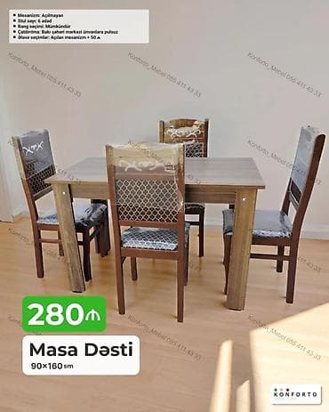 perla stul: Masa Dəsti – 90×160 sm - Komplekt: masa + 6 ədəd stul - Mexanizm — 1