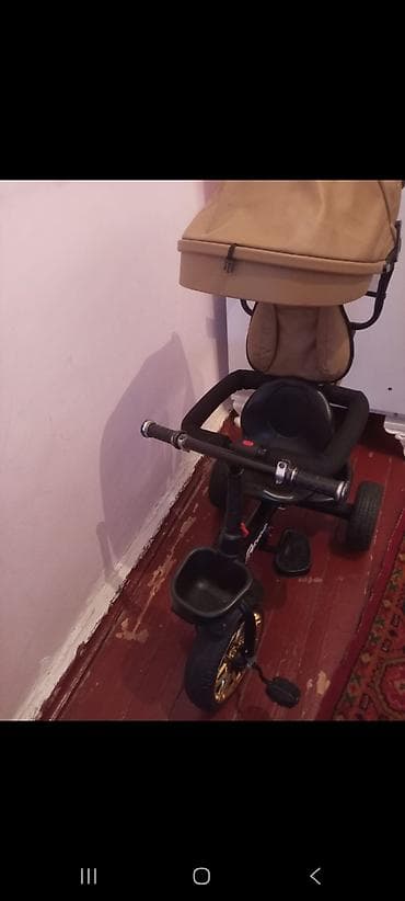 Uşaq üçtəkərli velosipedi – valideyn idarəetməli, tentli model -