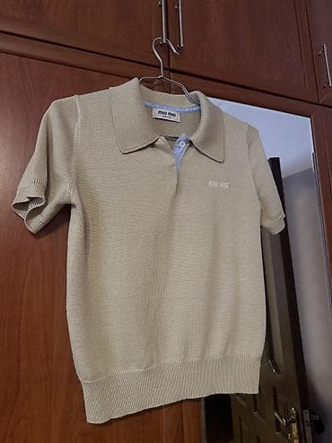 geyımler: Miu Miu trikotaj polo köynək - Rəng: bej - Model: qısaqol, klassik — 1