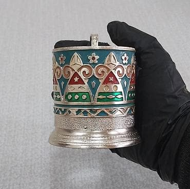 stekan bezekleri: Stəkanlar, rəng - Gümüşü, Şüşə, 2 ədədli dəst, SSRİ — 8