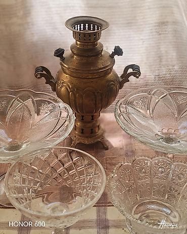 Antik kolleksiya: Bürünc samovar və Vaza, xrustal. latun samavar