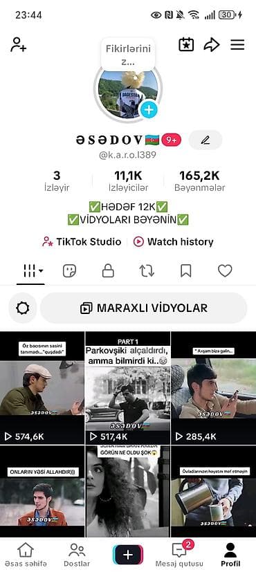 7 yerlik avtomobillər: Xidmət: TikTok hesabı – “Əsədov” kontent səhifəsi Xüsusiyyətlər: - — 2