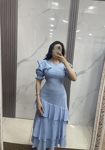 bas: Mavi rəngdə zərif qadın donu - Stil: Retro-feminen siluet, beldən — 2