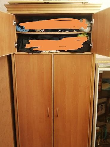 paltar şkaflar: İşlənmiş, 4 qapılı, Qəhvəyi, Taxta, Açılan, Düz dolab — 3