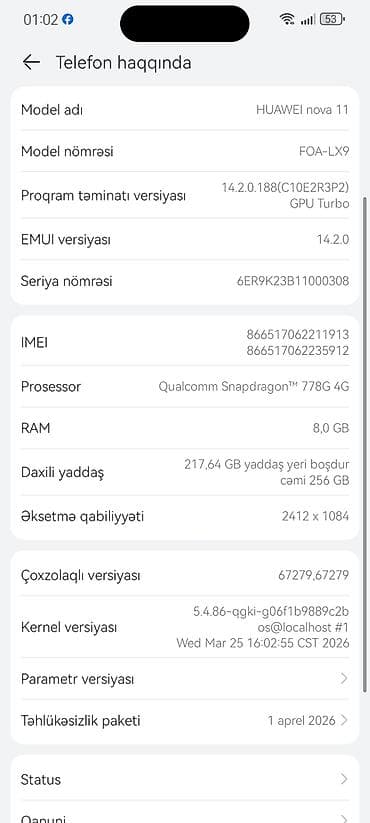 windows telefonlar: Huawei Nova, 256 GB, rəng - Qara, Sensor — 5