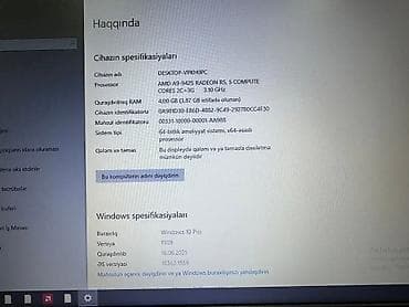 Dell: Dell noutbuk Xüsusiyyətlər: - Prosessor: AMD A9-9425 (Radeon R5, 5 — 3