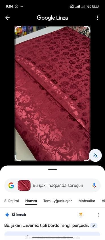 07 perde: Bordo rəngli jakarlı parça - Material: sıx toxunuşlu, iki tonlu — 2