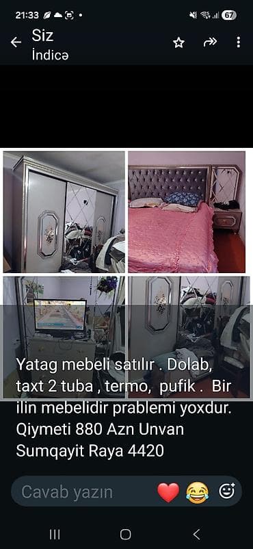 kreditle perde: Yataq otağı mebel dəsti - Dəst tərkibi: qarderob (güzgülü sürgülü — 1