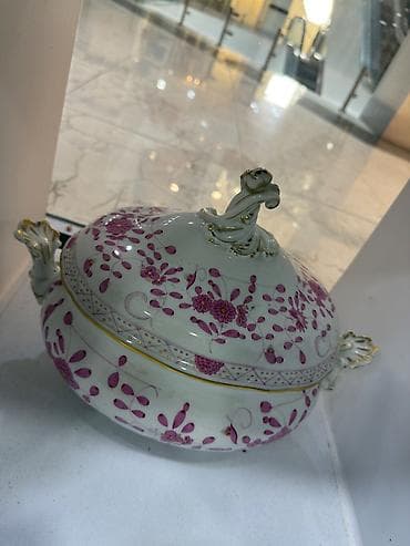 təbaşir və pastel: Porselen dekor dəsti - Qapaqlı dərin sup qabı (terina): Ağ porselen — 3