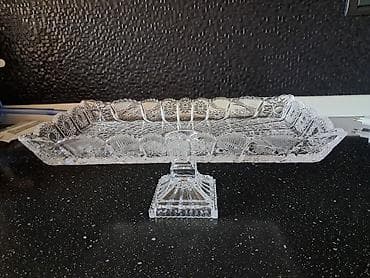 meyve qabı: Kəskin naxışlı şüşə/bohemiya üslublu ayaqlı meyvə və şirniyyat qabağı — 1