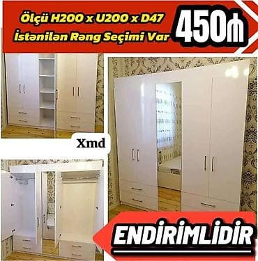 Yeni, 4 qapılı, Güzgülü, Digər rəng, Digər material, Açılan, Düz dolab