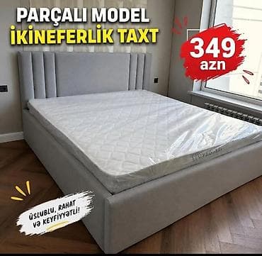 Çarpayılar: Parçalı model ikinəfərlik taxt - Rəng: Açıq boz, müasir minimal — 1
