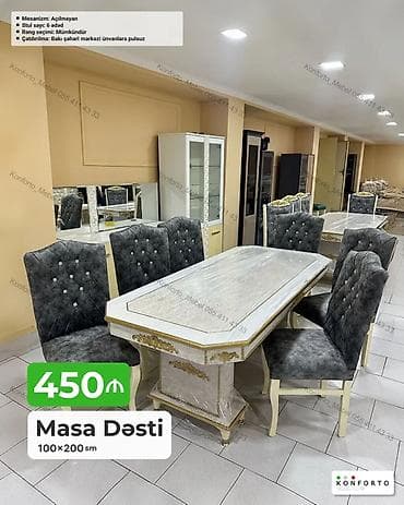 Masa dəsti – 100×200 sm - Masa mexanizmi: Açılmayan - Stul sayı: 6
