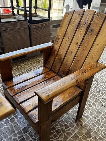 heyet stolari: Rustik massiv ağacdan bağ/teras mebel dəsti Tərkib: - 1 ədəd böyük — 4