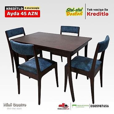 ucuz dikler: Mətbəx üçün, Yeni, Açılmayan, Dördbucaq masa, 4 stul — 2