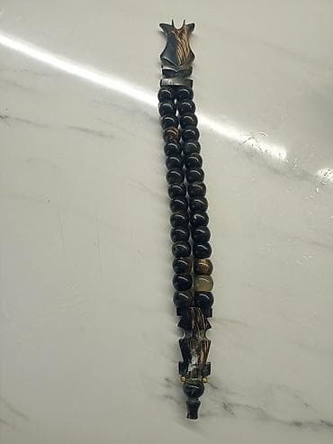 bujuterya: İkiqat muncuqlu təsbeh - Material: tünd rəngli təbii daş/şam ağacı — 1