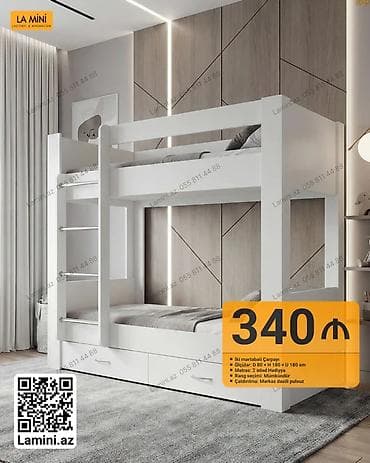 tekli carpayi: İki mərtəbəli çarpayı - Ölçülər: D 80 x H 180 x U 180 sm - Matras: 2 — 1