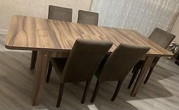 Mətbəx üçün, Yeni, Açılmayan, Dördbucaq masa, 6 stul