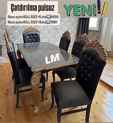 bar stullar: Qonaq otağı üçün, Açılan, Dördbucaq masa, 6 stul — 1