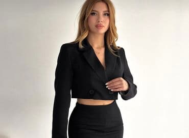 pencekler: Qadın crop blazer – qara rəng - Üst: qısa (crop) fasonlu blazer. İki — 2