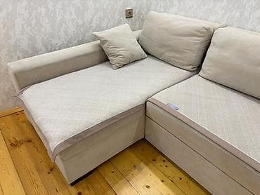 Künc divan – bej rəng, L-formalı dizayn - Müasir minimal üslubda