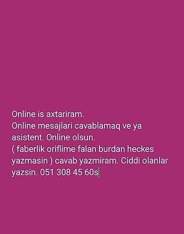 oline is: Onlayn iş xidməti – mesaj cavablandırma və assistent dəstəyi - Onlayn — 1
