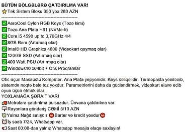 islemci: BÜTÜN BÖLGƏLƏRƏ ÇATDIRILMA VAR! ⭐Tək Sistem Bloku 350 yox 280 AZN — 2