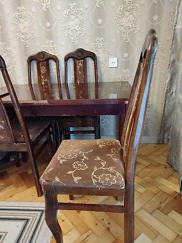 islenmis masa: Mətbəx üçün, İşlənmiş, Açılan, Dördbucaq masa, 6 stul — 3