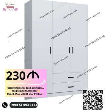 Dolablar: Yeni, Açılan, 3 qapılı Düz dolab, Qarderob, paltar dolabı, Azərbaycan — 1