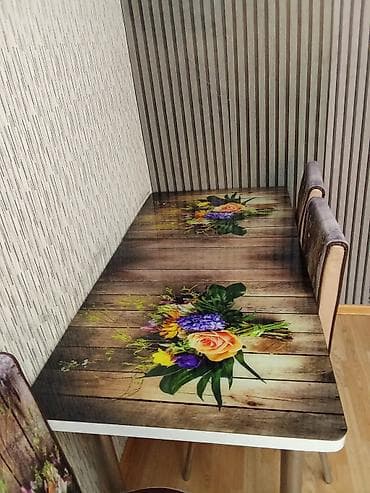 сырдуу бал: Для кухни, Б/у, Нераскладной, Прямоугольный стол, 4 стула — 6