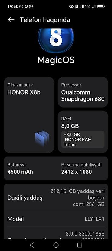 Honor X8b, 256 GB, rəng - Qara, İki sim kartlı