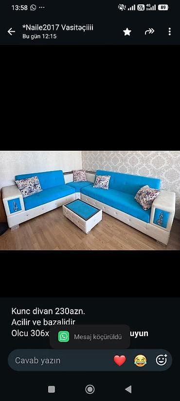 pufik divan: Kunc divan 230azn. Acilir ve bazalidir Olcu 306x244 sm. Pufik daxil — 1