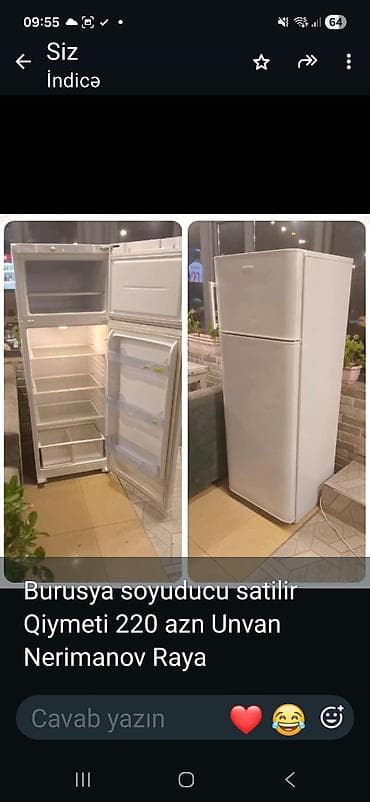 İki qapılı “Burusiya” soyuducu - Üst hissədə dondurucu bölmə, rəfli -