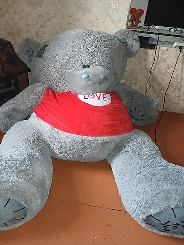 Böyük ölçülü plyuş ayı oyuncaq - Rəng: boz, mavi burun detallı - — 1