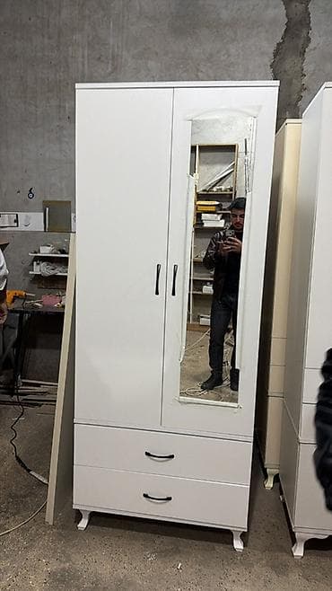2 qapılı, Güzgülü, Ağ, Digər material, Açılan, Düz dolab