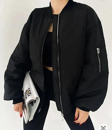 pencey: Qara bomber gödəkçə - Klassik, minimal dizayn: yaxası, ətəyi və — 2