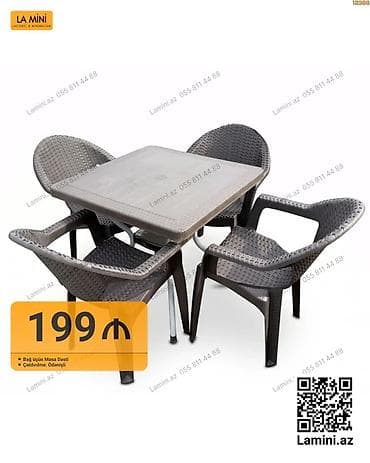 Bağ üçün masa dəsti – 4 stul + kvadrat masa - Material